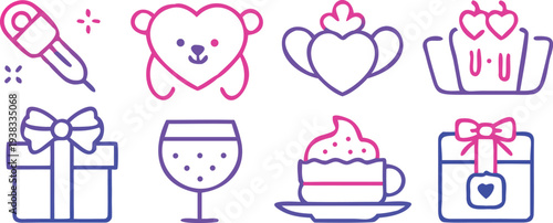 A collection of cute linear icons featuring a teddy bear sweets and celebratory objects high quality