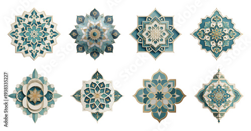 PNG Intricate geometric teal mandala designs on transparent background