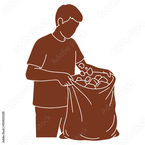 Volunteer collecting waste in a bag as environmental cleanup and community service concept for ecological awareness and sustainability efforts illustration