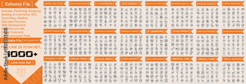 Meeting Big Line icon set. Contains consultation, meeting, social, video, call, room, Web icons. Business, finance, shopping, logistics, medical, health, people, teamwork, Big line icon set.