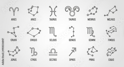 Collection of Zodiac Constellations and Symbols for Astrology.