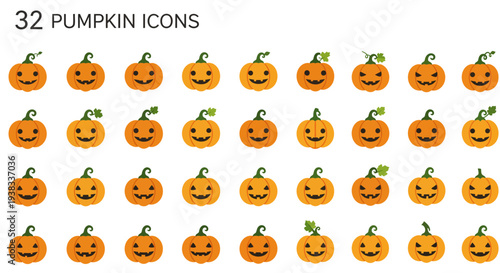 Happy Pumpkin Icons for Autumn and Halloween