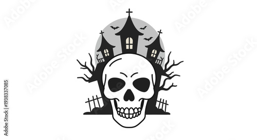 Eerie Halloween Skull and Haunted House Night