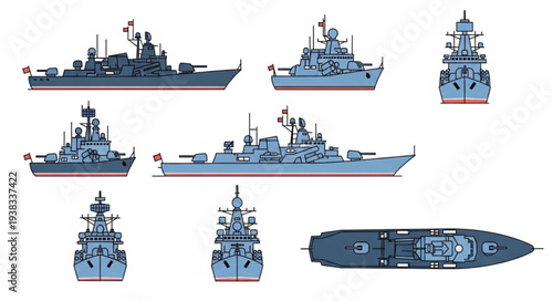 Collection of Naval Warships and Destroyers.