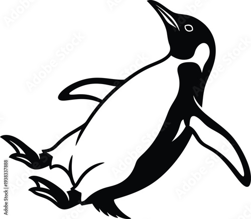 Penguin jumping in mid air with flippers outstretched