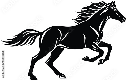 Black horse silhouette running freely