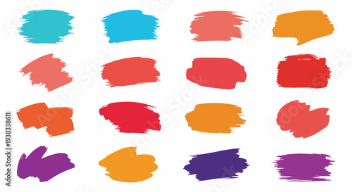 Collection of Colorful Paint Brush Strokes and Splatters.