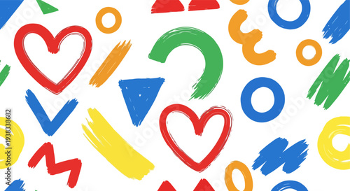 Colorful Abstract Shapes and Symbols Pattern.