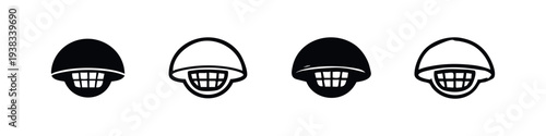 Hand Drawn Grunge Style Sports Helmet with Face Mask Icons Set