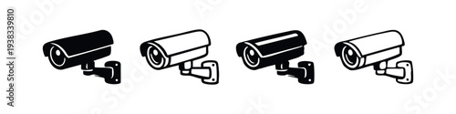 Security Camera Icons Set. CCTV Surveillance System Symbols in Solid and Outline Style.