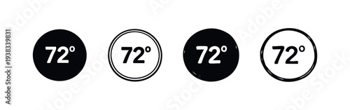 72 Degrees Temperature Icon Set - Hand Drawn Indicator Symbols for Climate and Weather Settings