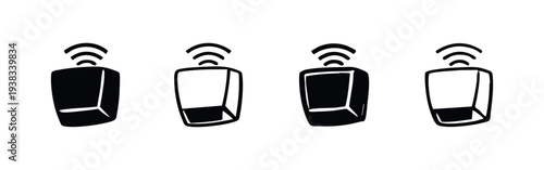 Wireless Motion Sensor Icons. Smart Home Security System with Signal Waves.