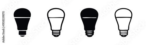 LED Light Bulb Icons. Energy-Efficient Smart Lighting Technology Symbols.