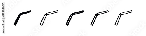 Simple Bent Drinking Straws Icons, Beverage Accessory Vector Set