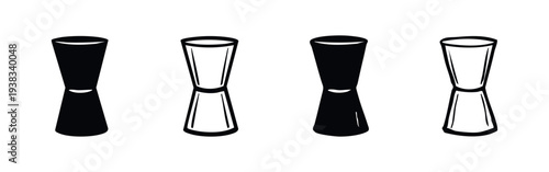 Collection of various cocktail jigger icons in black and outline