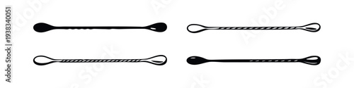 Cocktail mixing spoon and stirrer icons in black and outline design