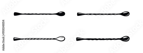Set of cocktail stirrer and mixing spoon icons in solid and line art styles