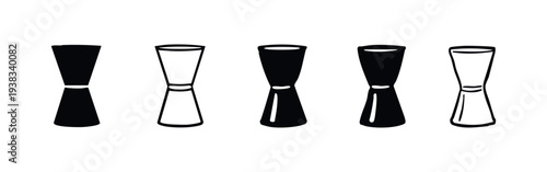 Set of cocktail jigger icons, black and outline styles