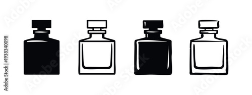Decanter bottle icons set. Whiskey decanter bottle silhouette and outline symbol collection.