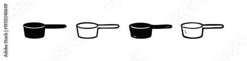 Protein Powder Scoop Icons Set, Gym Supplement Spoon Vector, Nutrition Measuring Utensil Graphics, Fitness Dosing Scoop Silhouette and Outline