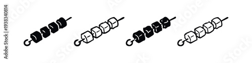 Hand-drawn Shish Kebab Icons Set. Doodle Barbecue Skewer Vector Collection for Grilled Meat and Summer Picnic Designs.
