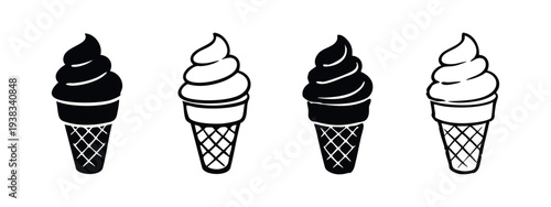 Ice Cream Cone Vector Icon Set. Summer Dessert Soft Serve Sweet Food Symbol Collection.
