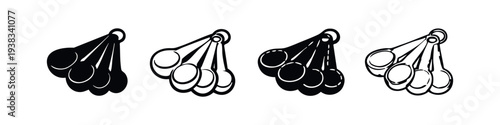Measuring spoons icon set in various styles. Kitchen utensil for accurate ingredient measurement. Baking and cooking tools collection.