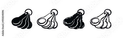 Measuring spoons icon set in various styles. Kitchen utensil for accurate ingredient measurement. Baking and cooking tools collection.