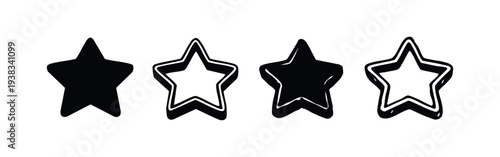 Star icon set in various styles. Rating symbol for reviews, favorites, or quality indication. Achievement and success collection.