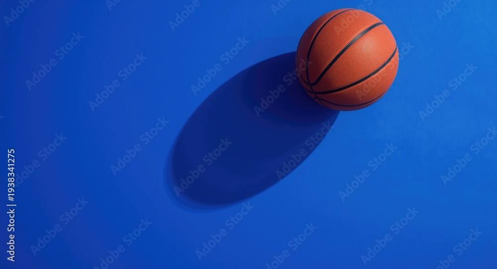 Fototapeta premium Dynamic basketball composition on cobalt background including hoop shadow and copy space