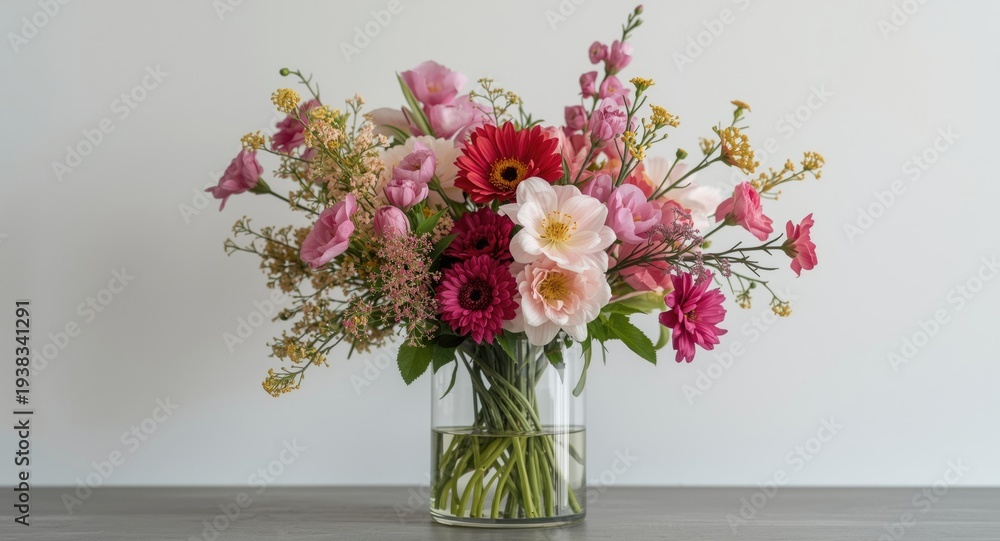 Obraz premium A contemporary vase featuring a diverse bouquet of fresh blossoms