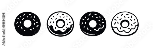 Sweet Donut Icons with Sprinkles and Icing in Multiple Design Styles