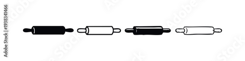 Collection of rolling pin icons in various styles. Essential baking tool for dough preparation.