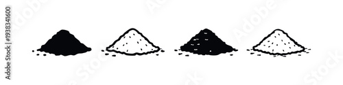 Pile of Powder or Spice Icons Set in Black and White Doodle Style
