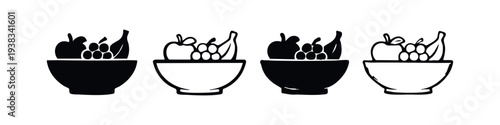Fresh Fruit Bowl Icons Set for Healthy Eating Concepts in Varied Styles