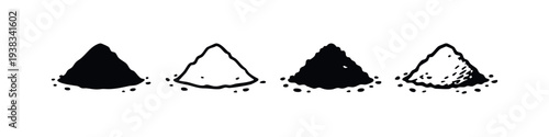 Set of Powder Heap Icons in Different Black and White Hand Drawn Styles