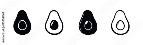 Avocado Halves Icon Set - Minimalist Black and White Vector Illustration