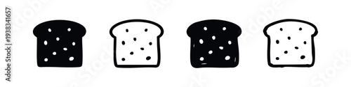 Slice of Bread Icons Set with Textured and Outline Styles for Bakery