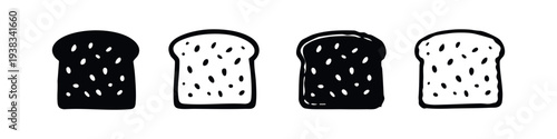 Bread Slices with Seeds Icon Set - Rustic Black and White Vector Illustration