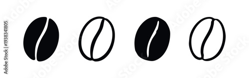 Collection of Hand Drawn Coffee Bean Icons, Black and White Cafe Graphics