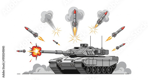 Military Tank Firing Missiles Illustration.