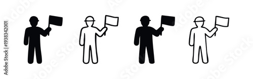 Bild auf Leinwand Road Worker Flagman Icon Set