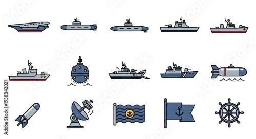 Nautical Icons Set of Ships and Symbols.