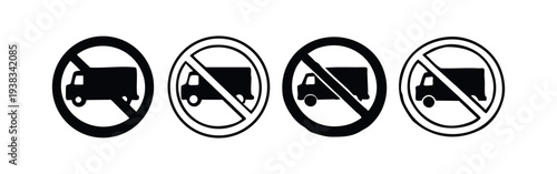 No Trucks Allowed Sign Icon Set - Prohibition for Heavy Vehicles Road Symbol