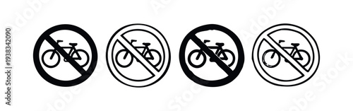 No Bicycles Allowed Sign Icon Set - Prohibition for Cyclists Road Symbol