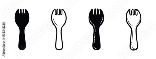 Variety of Spork Cutlery Icons in Black and White