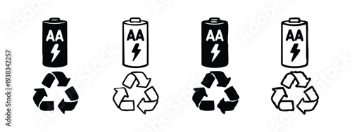 AA Battery and Recycling Symbol Icon Set