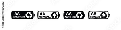 AA Rechargeable Battery with Recycling Symbol Icon Set
