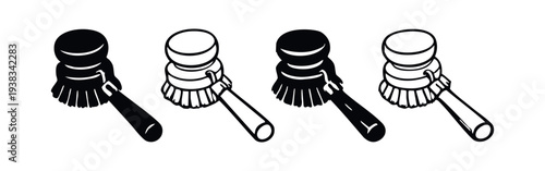 Dish brush and scrubbing tool icon set for cleaning and kitchen tasks