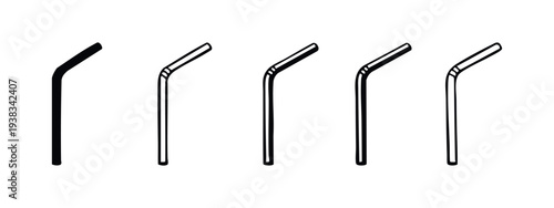 Drinking Straw Vector Icon Set with Bent Design - Glyph and Outline Illustrations for Beverages